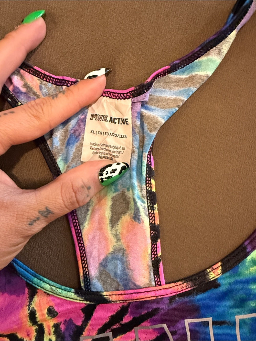 PINK Victoria's Secret Neon Tie-Dye Racerback Tank Top - Picture 2 of 4